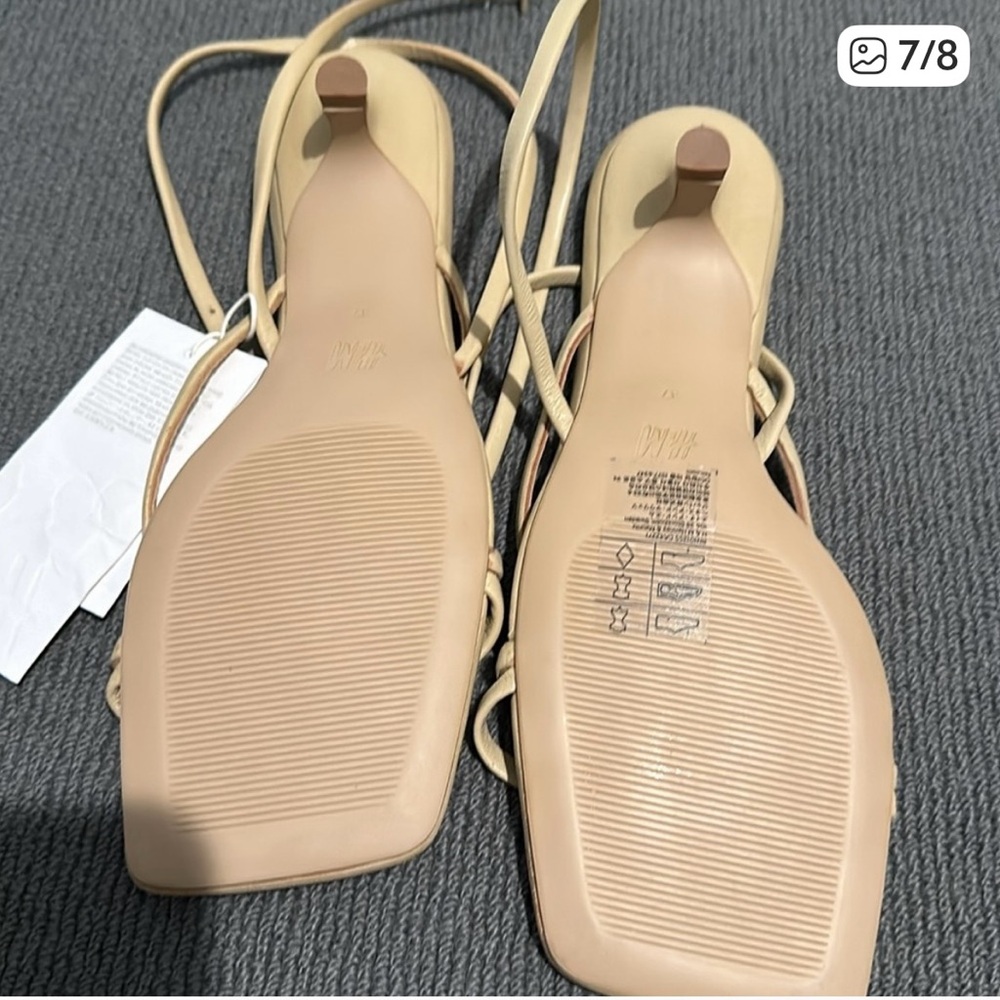 NWT H&M Premium leather kitten heel wrap sandal - Picture 7 of 8